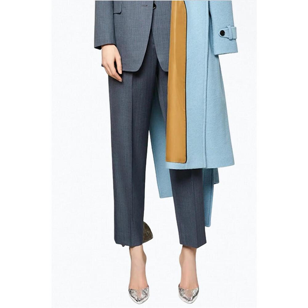 NEW LANDSCAPE pleated fine wool tapered pants in blue turk stripe